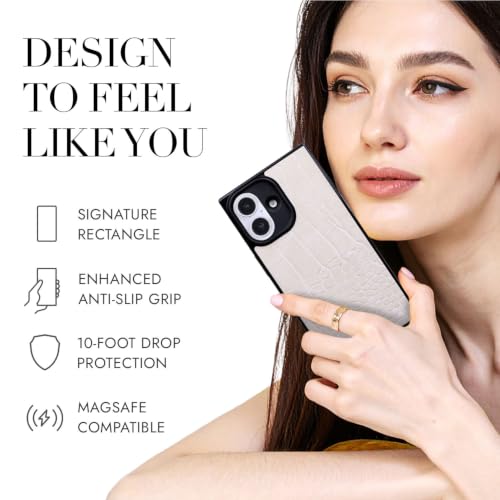 Image of COCOMII Rectangle for iPhone 16 Case, Ivory Crocodile Leather