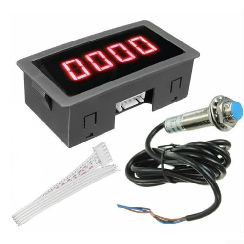 Medidor de velocidad digital LED RPM con sensor de proximidad Hall para lecturas precisas (rojo)