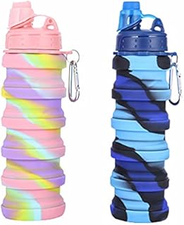 DONGTATA 2Pcs Silicone Collapsible Water Bottle Reusable Portable Foldable Water Bottles BPA Free Safe and Heathy Leak Proof for Sports Hiking Trip and Camping