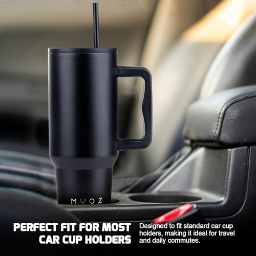 Image of MYOZ 1200ML Stainless Steel Insulated Tumbler Water Mug with Lid, 2 Straws Hot & Cold Iced Coffee Cup, Double Wall Leak-Proof Cupholder for Gym, Travelling Spill-Proof Bottle (Midnight Black)
