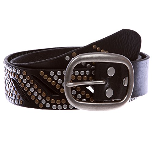1 1/2" Oval Snap on Perforated Nailhead Studded Cowhide Solid Leather Belt2
