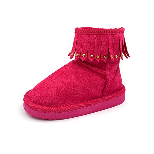 Asverd Baby Girls Fleece Lined Boots Warm Winter Tassel Plush Lining Liner Fringe Suede Faux Fur Furry Moccasins Fluffy Kid Bootie Bota De Niña Pequeña Rose 6 Toddler