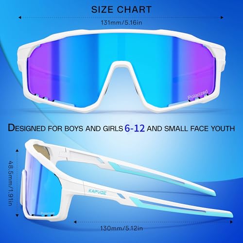 KAPVOE Youth Sports Sunglasses Polarized Kids Glasses for Baseball Softball Cycling Running Boys Girls Age 6-12 K9033 — view 5