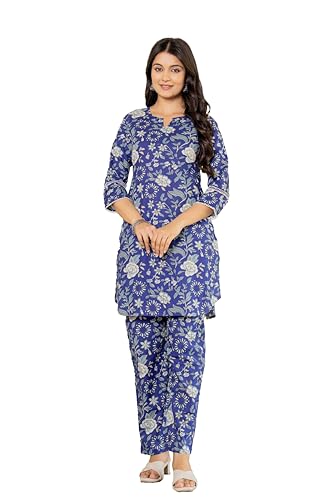 Image of Pistaa's Women Pure Cotton Floral Printed Straight Rounded Hem Co-ord Set