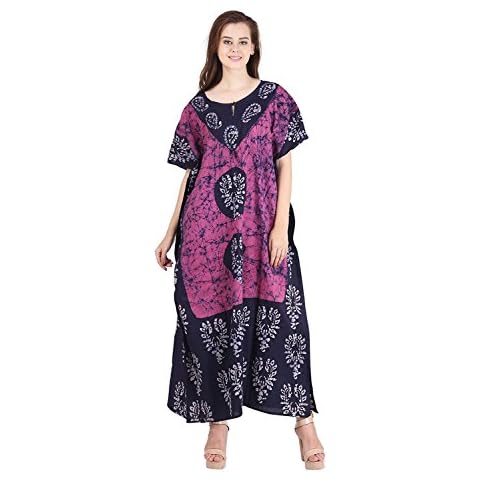 Cotton Kaftan Dress Maxi Long Tunic Batik One Size (pinkk-blackk) Cover