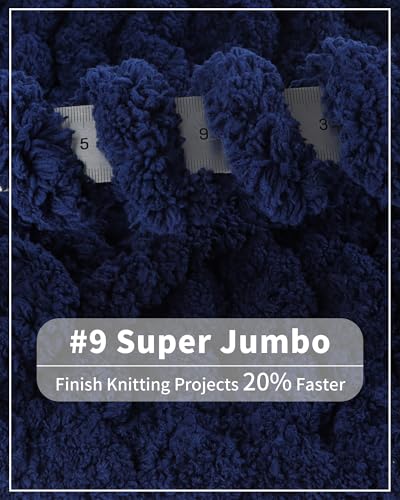 Image of Cozyful Chunky Yarn for Hand Knitting, #9 Thick Jumbo Big Chunky Yarn for Crocheting, Super Chunky Knit Blanket Yarns, Large Chunky Chenille Yarns, 8 Pack (30 yds 8 oz Each Skein), Navy Blue