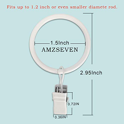 AMZSEVEN 40 Pack Metal Curtain Rings with Clips, Drapery Clips Hooks, Decorative Curtain Rod Clips 1.5 in Interior Diameter, Rustproof White