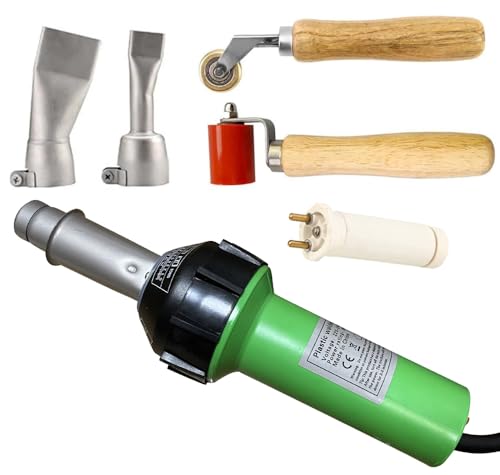 Image of Hot Air Plastic Welder Welding Gun Plastic Repair Welder Kit, 2 Flat Welding Nozzles, 40mm Silicone Seam Roller and Brass Seam Roller