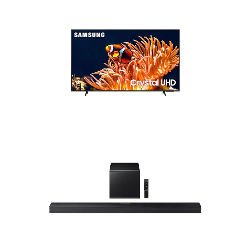 Samsung 65-Inch Class 4K Crystal UHD DU8000 Series HDR Smart TV w/Object Tracking Sound Lite (UN65DU8000, 2024 Model) + Samsung Q-Series Soundbar HW-QS700F 3.1.2 ch Subwoofer (2025 Model)