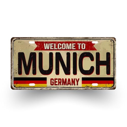 Placa Metálica Decorativa Vintage “Greetings from” Ciudades de Alemania – Placas de Matrícula Retro 30x15 cm – Decoración de Pared para Hogar, Oficina, Bar o Regalo de Viaje (Munich (Welcome))