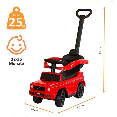 LEMODO Kinder Rutschauto ab 1 Jahr - Lauflernwagen mit Schiebestange - Robustes Kinderauto - Mercedes-Laufrad - Schiebeauto mit Stange für die Lenkung - Rot – Bild 5