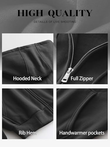 Caracilia Mens Zip Up Hoodies Midweight Loose Fit Fleece Full-Zip Sweatshirts Jackets Black Large thumb #4