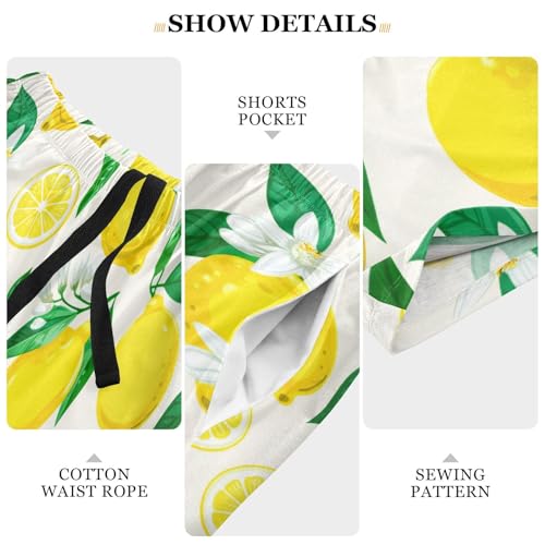 Sinestour Lemon Flower Yellow Pajama Shorts for Men Lounge Pants Pj Pants Men Pajama Shorts with Pockets, S-XXL4