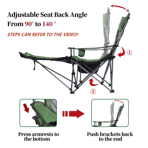 Kefomol Camping Lounge Chair, Portable Reclining Camping Chair, Folding Camping Chair With Footrest,Headrest & Storage Bag,Mesh Recliner With Backpack, 330Lbs Weight Capacity (Green) #TOP2