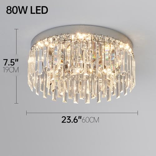 Plafonnier LED à intensité Variable en cristal et base chromée pour séjour