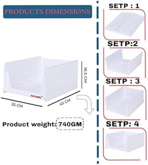 MECHDEL | Wardrobe Organizer For Clothes | Cupboard Organizer | Foldable Shirt Stacker Box | Cloth Box for Almirah | Closet Storage Basket |Plastic Stackable Closet Organizer (White, 1PCS)