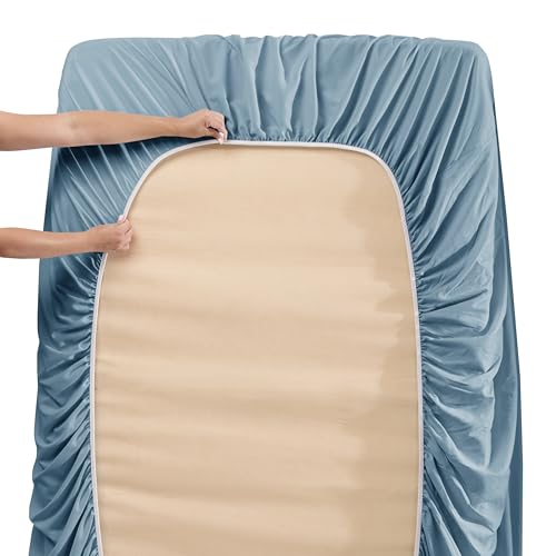 Image of Hearth & Harbor Extra Deep Pocket Sheet Sets, Luxury Soft 6 Piece Bed Sheet Set Fits Mattress 18-24 Inches - Queen, Stone Blue