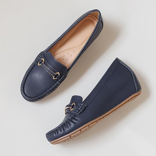 Image of FRALOSHA Loafers for Women Wedge Penny Loafers Leather Leisure Walking Comfort Flat Slip-On Dressy Casual Cute Shoes