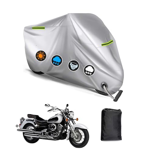 バイクカバー ヤマハ ドラッグスタークラシック400 専用 バイクカバー バイクボディーカバー 3つの反射ストリップ 原付カバー UVカット 凍結防止カバー 車体カバー 盗難防止 ワンタッチバックル付き ロック穴付き オールシーズン対応 【収納バッグ付き】