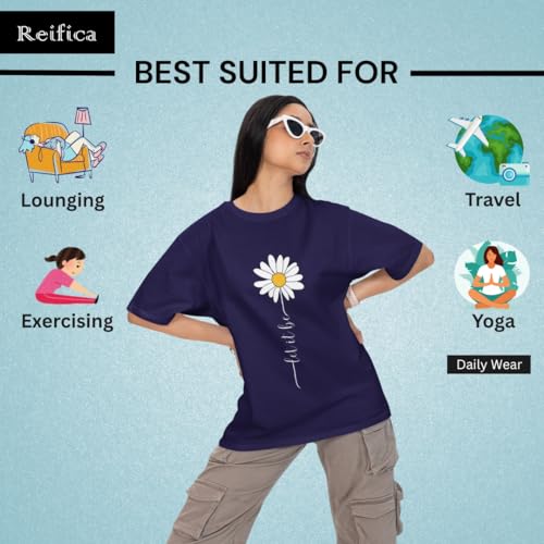 Image of Reifica Women 100% Pure Cotton Drop Shoulder Loose Fit Oversized T Shirts (Combo Pack of 2)