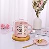 ALBISS 21st Birthday Gifts for Her Keepsake, 14oz Lovely Pink Marble Ceramic Cup Printed with Gold, Lid, Spoon, Greeting Card, Happy 21st Bday Mug Present for Daughter, Girl, Sister, Niece, Gift Boxed #1