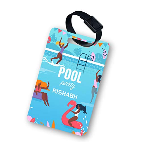 Image of Personalized Luggage Tag with Name & Photo - Unisex (Pool Party) | Custom Luggage Tag