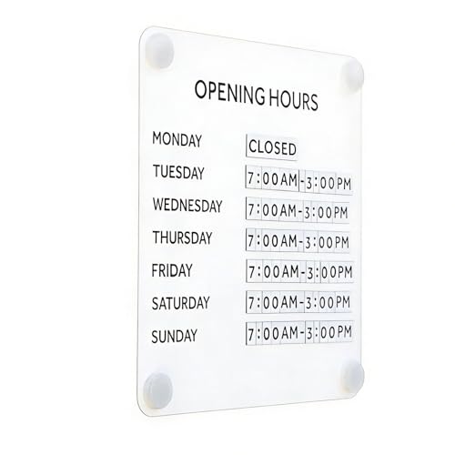 Panneau d'horaires d'ouverture magnétique blanc en métal avec ventouses pour vitre
