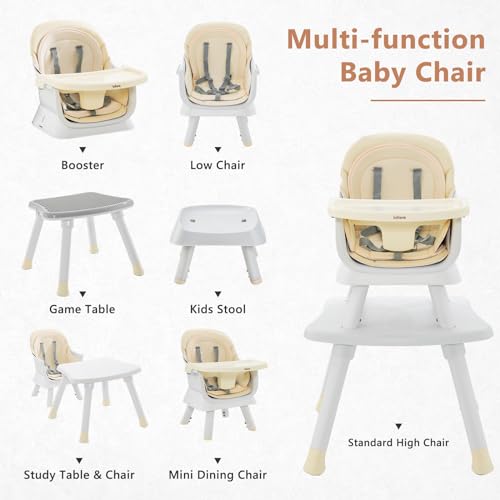 INFANS 8 in 1 Baby High Chair, Convertible Highchair for Babies and Toddlers, Infant Dining Booster Seat, Building Block Table, Kids Stool Table Chair Set with Removable Tray