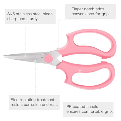 Image of Housolution Flower Scissors, 3 Pack, Strong Floral Shears, Premium Steel Pointed Garden Pruning Shears Floral Fruits Leaf Scissors Hand Pruner Snip Trimming Tool for Gardening Flower Arrangement, Pink