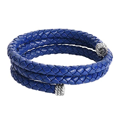 American West Sterling Silver Cobalt Blue Braided Leather Wrap Bracelet