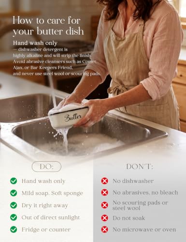 AISBUGUR Metal Butter Dish with Lid & Silicone Seal for Countertop White - Image 3