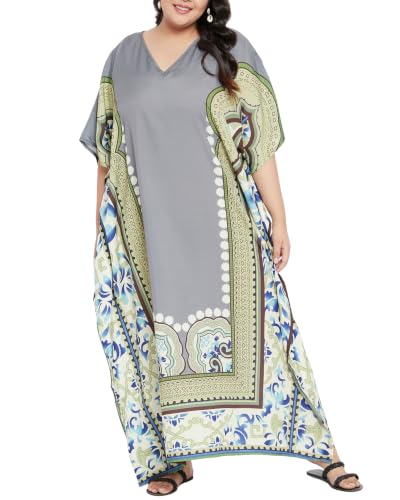 Image of Oussum Women Polyester Casual Long Plus Size Beach Caftan Cover Up Maxi Dress 1X-3X Summer Kaftan Dresses for Women
