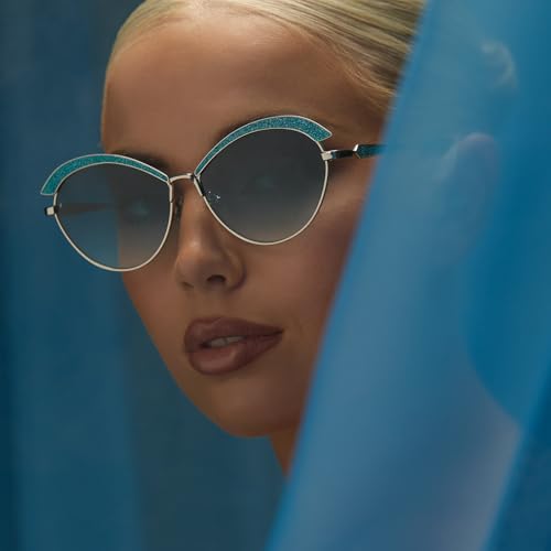 DIFF | Wednesday Bianca Barclay Sunglasses for Women UV400 Protection, Glittery Siren Teal + Silver w/Watery Teal to Grey2