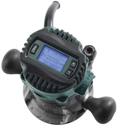 Close-up of the Masterforce router's digital display showing RPM settings