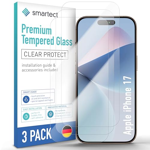 Ya en manzanajugosa.com: smartect Cristal Templado [3 Piezas, Clear] para Apple iPhone 17, Protector de Pantalla HD Antiarañazos, Sin Burbujas, Dureza 9H, 0.3mm Ultra Transparente, Ultra Resistente