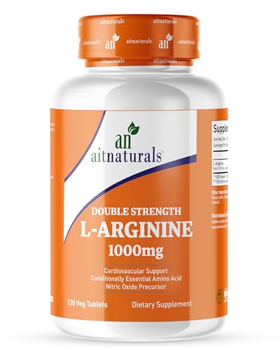 Aitnaturals Double Strength L-Arginine 1000mg (120 Tablets) | Nitric Oxide Precursor Amino Acid | Supports Cardiovascular Health Blood Circulation Muscle Growth Energy & Workout Recovery | Non-GMO