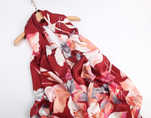 MEISEE 100% Mulberry Silk Long Scarf for Women Large Oblong Sunscreen Shawls Wraps Neck Headscarf Hair Wraps with Gift Packed (Yellow and black flowers)3