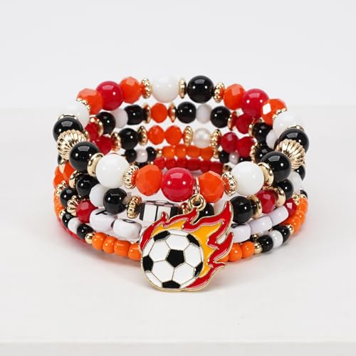 Image of Football Baseball Soccer Beaded Bracelets for Women Stackable Game Day Sports Theme Bracelet