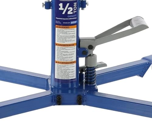 Image of OTC TJH10 1,000 lb. High-Lift Transmission Jack - 71-5 /8 inch Maximum Height | Features a Universal Saddle, Tilting Head, Safety Chains, and Foot Operated Pump and Lowering Pedal