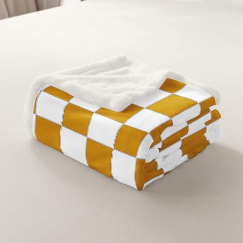 Image of Erosebridal White Yellow Checkered Fleece Bed Blanket Buffalo Plaid Grid Throw Blanket Queen 90 inchX90 inch for Kids Teen Adults Checkerboard Sherpa Blanket Aesthetics Geometric Gingham Flannel Blanket