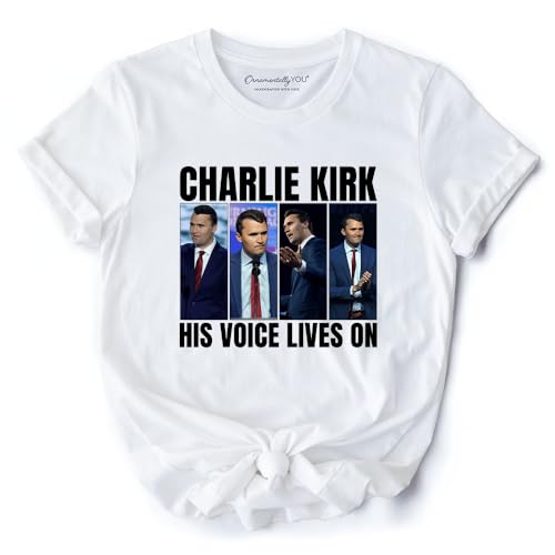His Voice Lives On Charlie Kirk Graphic T-Shirt, Womens or Mens Patriotic Republican Tee