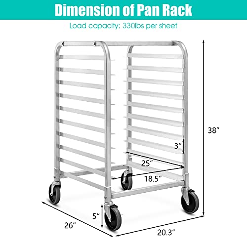 Petsite 10 Tier Sheet Pan Rack, Commercial Aluminum Full & Half Bun Pan Bakery Rack With Brake Wheels For Restaurant Home Kitchen #TOP2