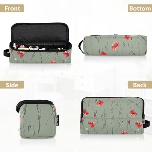 Bolso de viaje Red Flowers Sage Green para herramientas de cabello con almohadilla resistente al calor para planchas y rizadores, doble capa miniatura 5