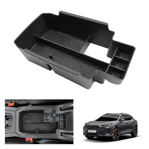 GAFAT Seat Leon MK4 /Cupr Formentor 2020-2024 2025 Armlehne Organizer Seat Leon 4 KL ST FR Formentor VZ Facelift Mittelkonsole Aufbewahrungsbox Tray Mittelarmlehne Handschuhfach (Schwarz-Upgrade)