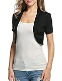 BEAUTYTALK Women's Short Sleeve Shrug Open Front Casual Cardigan Black Bolero Jacket（Black,M）