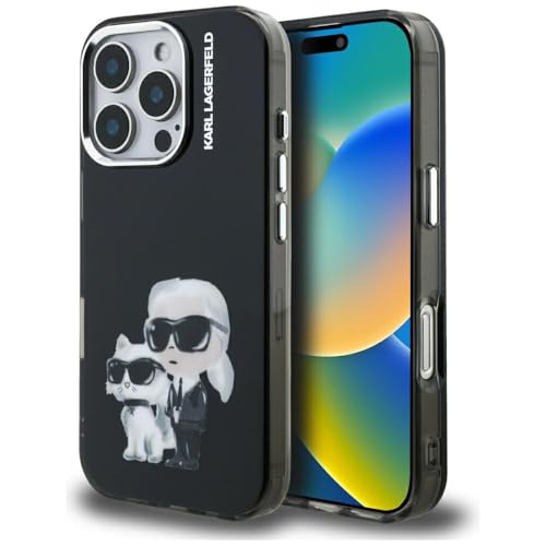 CG MOBILE Karl Lagerfeld IML Aquarelle Karl & Choupette & Logo Coque pour iPhone 16 Pro Max (noir)