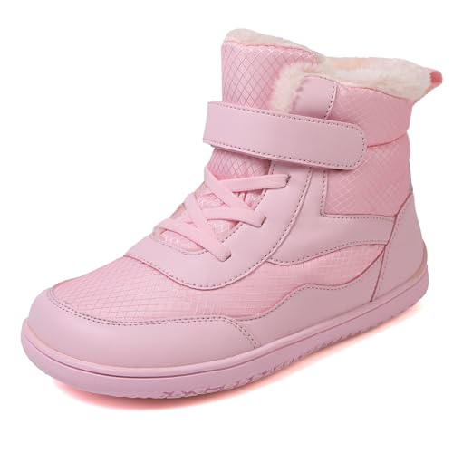 Dinint Toddler/Little/Big Kids Barefoot Shoes Girls Boys Winter Wide Toe Box Fur Lined Warm Anti-Slip Minimalist High Top Snow Boots