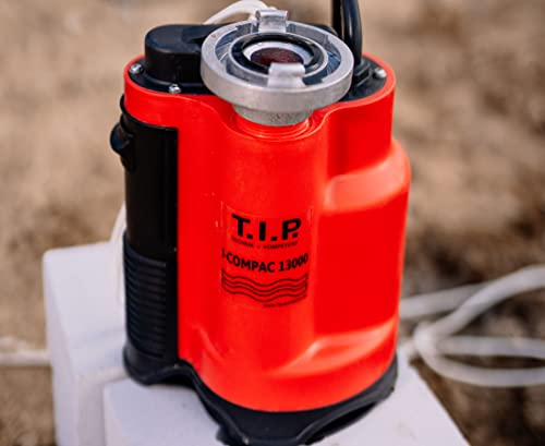T.I.P. Schmutzwasser Drainage Tauchpumpe (Schächte ab 22 x 22 cm, 13.000 l/h Fördermenge, 9 m Förderhöhe, 0,9 bar Druck, 750 W, integrierter Schwimmer, vertikaler Pumpenausgang) I-Compac 13000, 30191