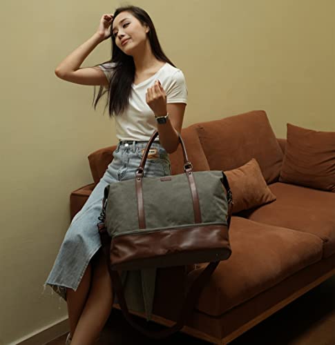 BAOSHA HB-28 Ladies Women Canvas Travel Weekender Bag Overnight Carry-on Duffel Tote Bag (Grey)