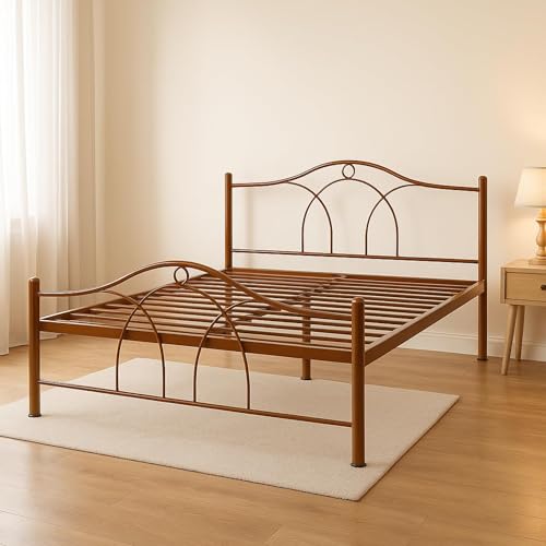 Image of Alto Metal Queen Size Bed Without Storage | Wrought Iron Double Bed with Headboard & Footboard | Sturdy Powder Coated Platform Bed Queen Size Cot for BedroomLivingRoom Brown (75x60)